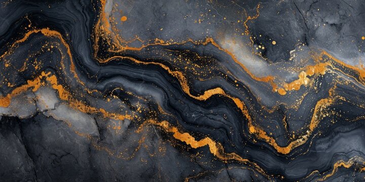 Abstract marble marbled marble stone granite painting texture on canvas, luxury background banner - Black gold structure, Generative AI © Dream Canvas