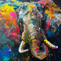 Animal art abstract with vibrant colors and dynamic strokes.