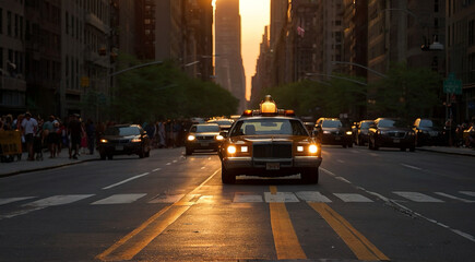 Manhattan street at sunset