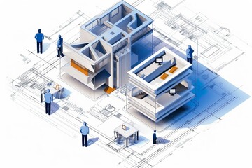 flat illustration of engineers team at construction site