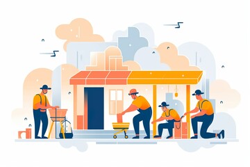 flat illustration of engineers team at construction site
