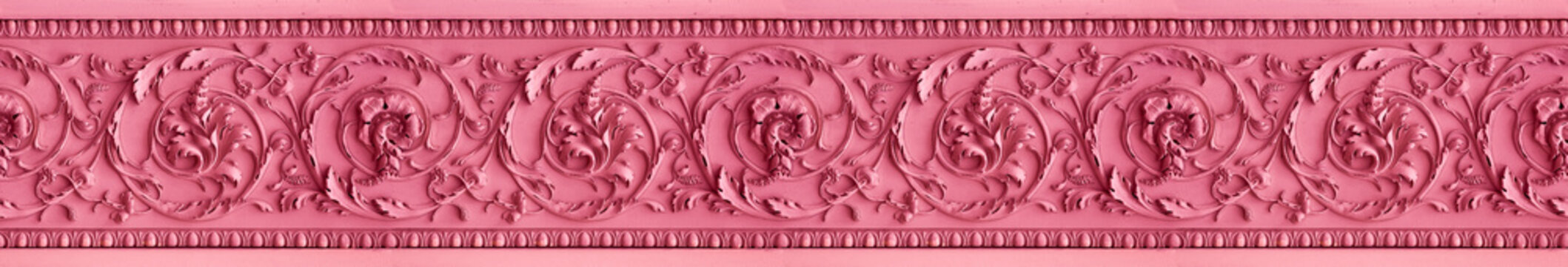 Pink neoclassical stucco frame with floral elements - seamless pattern useful for renderings applications