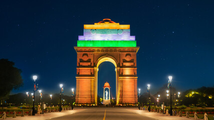 Night View of The India Gate, a war memorial located at Kartavya Path, New Delhi, India