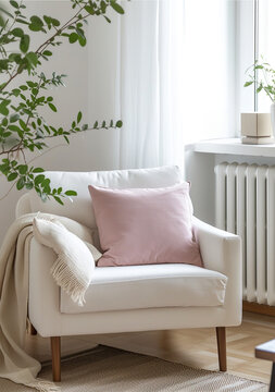 armchair in a room with pastel pink pillow mock up © Coka