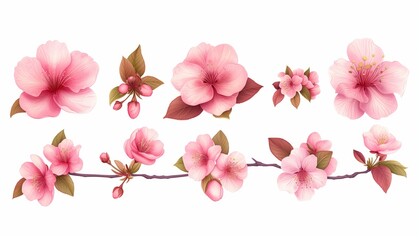 Spring sakura cherry blooming flowers bouquet, Design spring tree illustration - obrazy, fototapety, plakaty