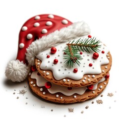 Christmas Cap Shaped Cookie On White Background, Illustrations Images