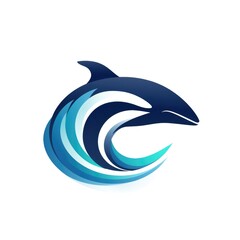 Simple graphic logo of dolphin on white background