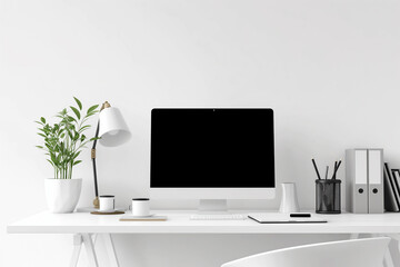 Office desk modern mockup against a white backdrop