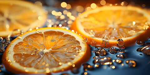 Lemon slices with water drops