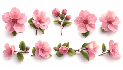 Fototapeta na wymiar Spring sakura cherry blooming flowers bouquet, Design spring tree illustration