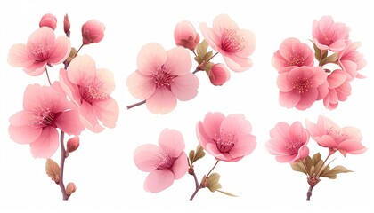 Spring sakura cherry blooming flowers bouquet, Design spring tree illustration - obrazy, fototapety, plakaty