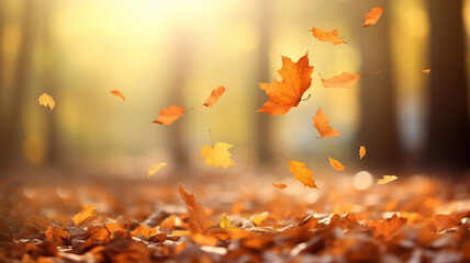 Naklejka na ściany i meble Falling leaves nature background.Autumn season concept