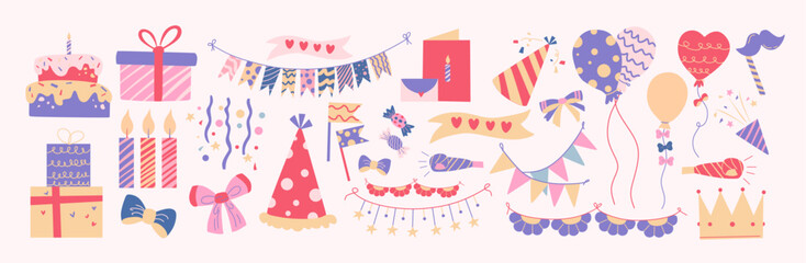 Set of birthday decoration illustration. Birthday decoration illustration.