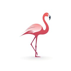 Simple graphic logo of pink flamingo on white background.