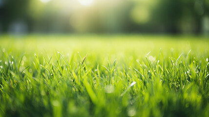 Green lawn with fresh grass outdoors.Nature spring garden