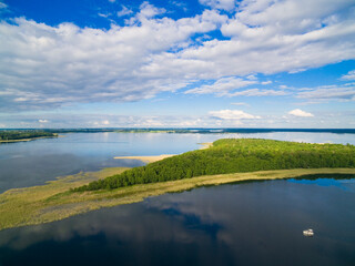 Fototapeta na wymiar Aerial view of Upalty island on Mamry lake, Mazury, Poland