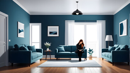 human mental health isolation and loneliness in the home vector. concept of psychological problems. Mental disorders, illnesses and Depression, bipolar and ocd psychology health concept.