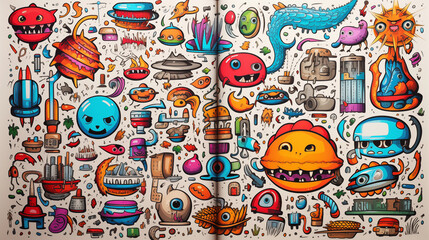 A Vibrant and Whimsical Collection of Cartoon Monsters, Aliens, and Robots