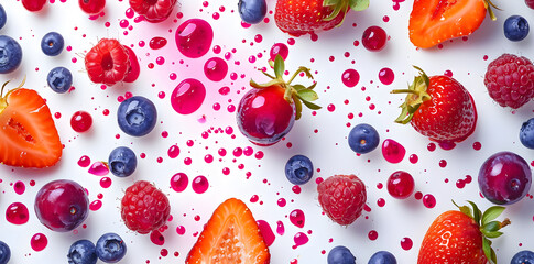 Wild berries mix, strawberry, raspberry, blueberry, blackberry isolated on white background