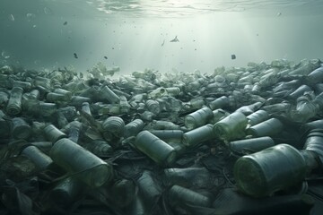 Obraz premium Devastating consequences. Image of submerged plastic waste polluting the ocean ecosystem