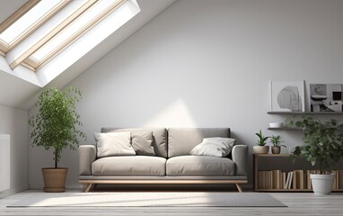 Minimalist Grey Interior: A sleek photograph featuring a grey attic living room and a minimalist sofa design, emphasizing the sophistication of the space