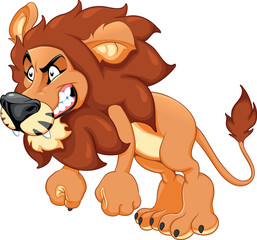 Funny angry lion showing teeth. Vector cartoon isolated character with transparent background.
