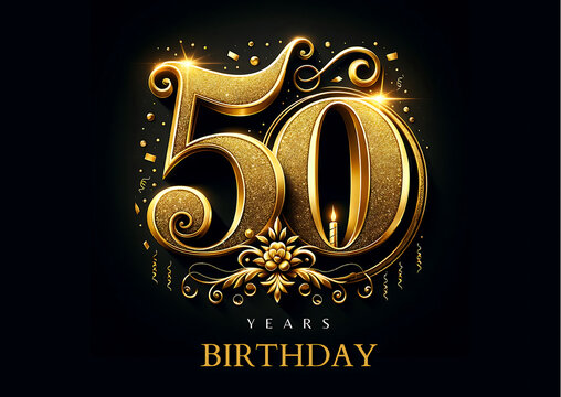 Happy 50th birthday card black background 50 years anniversary - Powered by Adobe