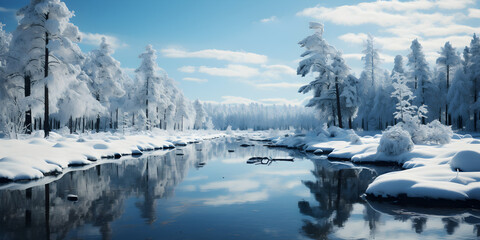 White snowy forest landscape