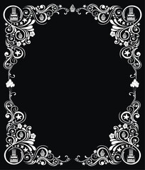 Decorative frame. Elegant element for design template, place for text. Floral border. Lace decor for birthday and greeting card, invitation. Vector illustration