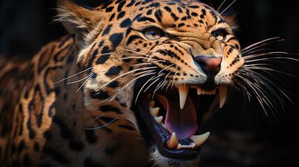Fierce Jaguar Close-Up with Open Mouth. Generative AI.