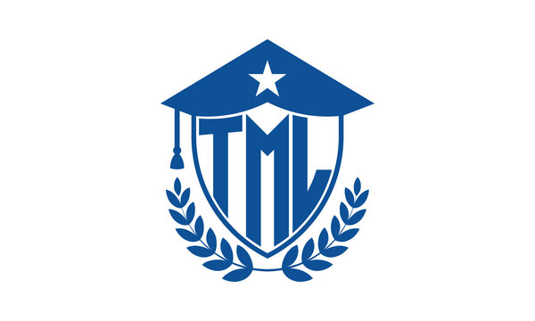 TML three letter iconic academic logo design vector template. monogram, abstract, school, college, university, graduation cap symbol logo, shield, model, institute, educational, coaching canter, tech