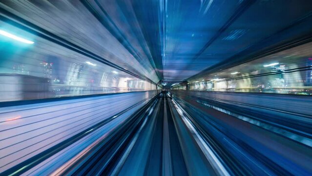 Time lapse of automatic train moving to tunnel in Tokyo, Japan.