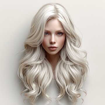 Blonde Beautiful Natural Girl Hair White On White Background, Illustrations Images