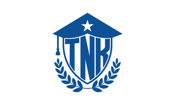 TNK three letter iconic academic logo design vector template. monogram, abstract, school, college, university, graduation cap symbol logo, shield, model, institute, educational, coaching canter, tech