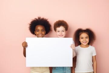Multiracial Kids Smiling and Holding Blank Sign
