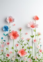 3d paper cut spring flowers background.