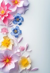 3d paper cut spring flowers background.