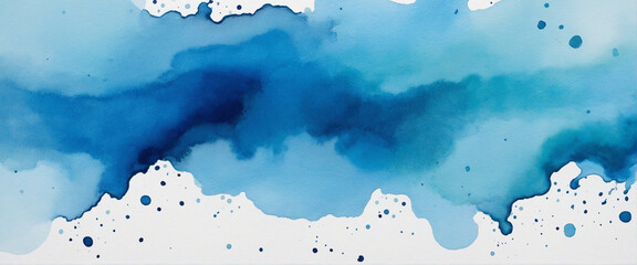 Blue watercolor long spot on white paper background, illustration art 