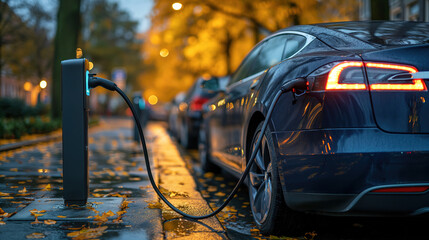 electric car charging with copy space, Technology electric vehicle concept
