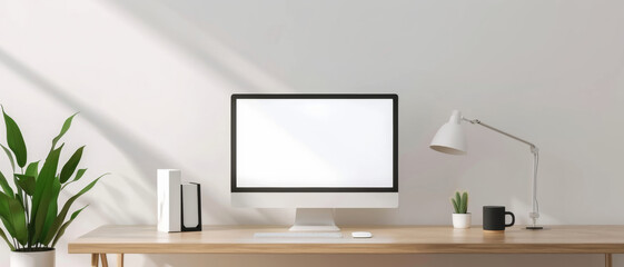 A minimalist workspace with a blank monitor, evoking a sense of simplicity and focus in modern work environments