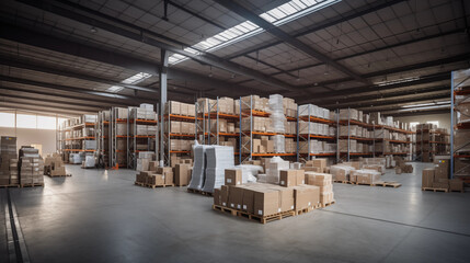 Warehouse with high shelves
