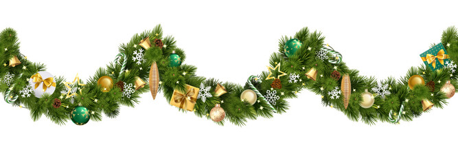 Vector Christmas Pine Wave with Golden Decorations