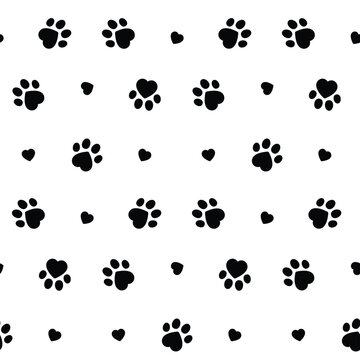 Cute cat paw pattern. Black, white cutie cat paw black and white colors. Sticker, wall art, background, kids room decoration. Cat, kitten, dog, pretty animal, little pussycat, pet 