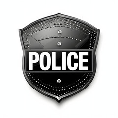 Police badge with "police" tag isolated on white background, simple style, png
