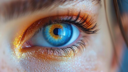 Close up of woman's eye with blue iris. 3D rendering. Generative Ai. 