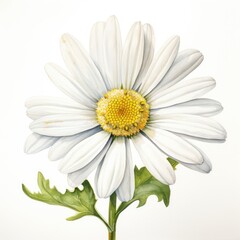 One watercolor daisy flower. Chamomile on white