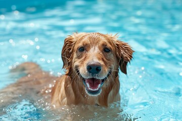 Happy dog at swimming pool
