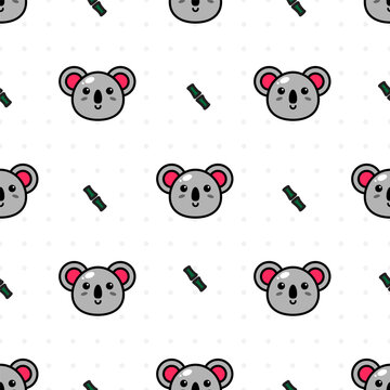 Seamless Pattern with Cartoon Koala Design and polkadot on white Background