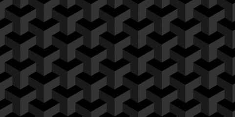 Black and gray seamless pattern Abstract cubes geometric tile and mosaic wall or grid backdrop hexagon technology. Black and gray geometric block cube structure backdrop grid triangle background.