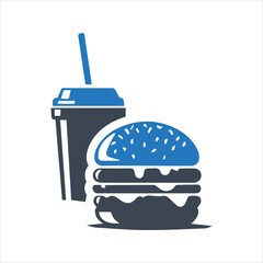 Fast food icon. Burger and soft drink. Restaurant logo